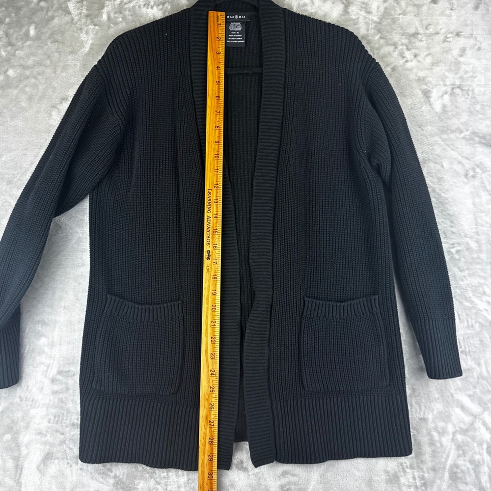 Max & Mia Cardigan Women XL Black 100% Cotton Shaker Knit Open Front (1620) - Picture 10 of 11